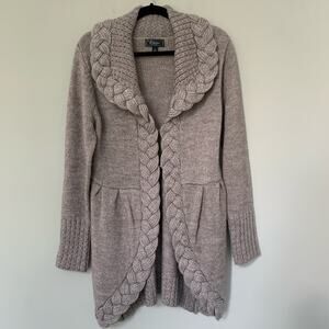 Dressbarn Braided Trim Cardigan - Tan /Cream
